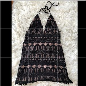 Black/nude lace mini dress
